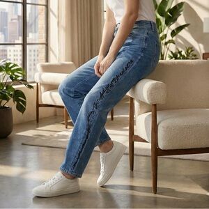 Karl Lagerfeld Paris | Script Logo Side Stripe Straight Leg Jeans